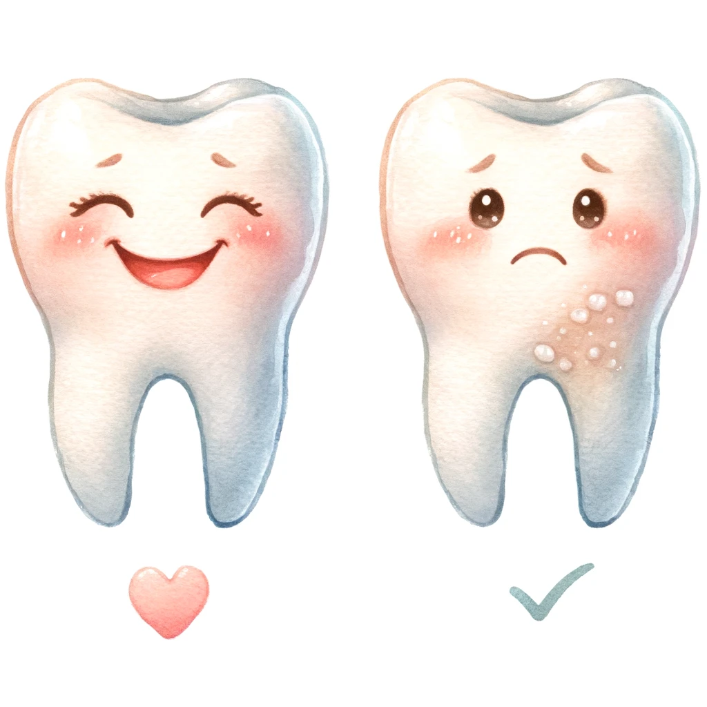 Happy and sad tooth illustration